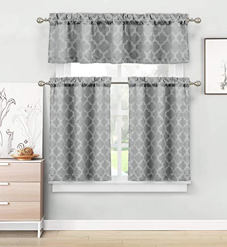 Home Maison Longoria Geometric Kitchen Curtain & Tier Set, 56x15 (1 Piece) 27x36 (2 Pieces), Grey von Home Maison