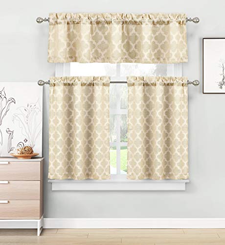 Home Maison Longoria Geometric Kitchen Curtain & Tier Set, 56x15 (1 Piece) 27x36 (2 Pieces), Natural Beige von Home Maison