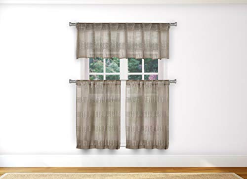 Home Maison Loretta Stripe Kitchen Curtain & Tier Set, 58x15 (1 Piece) 29x36 (2 Pieces), Mocha von Home Maison