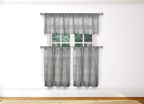 Home Maison Loretta Stripe Kitchen Curtain & Tier Set, 58x15 (1 Piece) 29x36 (2 Pieces), Silver von Home Maison