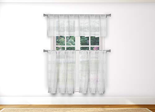 Home Maison Loretta Stripe Kitchen Curtain & Tier Set, 58x15 (1 Piece) 29x36 (2 Pieces), White von Home Maison