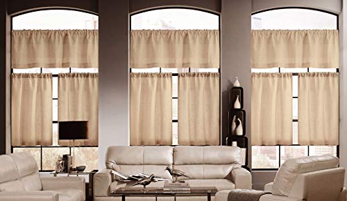 Home Maison Maddie Solid Textured Kitchen Curtain, 58x15 (1 Stück), 29x36 (2 Stück), Wheat von Home Maison