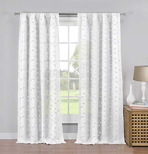 Home Maison Mistie Metallic Puff Print Leaves Window Curtain, 37x84, Grey-Silver von Home Maison