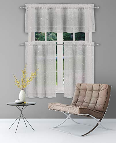 Home Maison Mistie Stripe Kitchen Curtain & Tier Set, 56x15 (1 Piece) 28x36 (2 Pieces), Grey-Silver von Home Maison