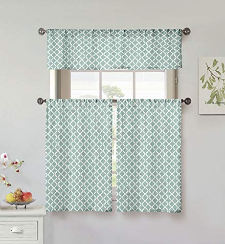 Home Maison Moana Küchenvorhang- und Etagen-Set, geometrisch, 56 x 15 (1 Stück), 28 x 36 (2 Stück), Aqua Blue von Home Maison