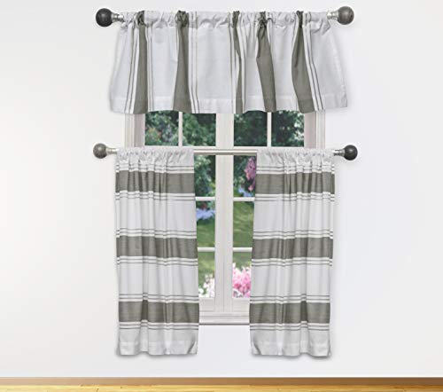 Home Maison Namia Stripe Kitchen Curtain & Tier Set, 58x15 (1 Piece) 29x36 (2 Pieces), White-Grey von Home Maison