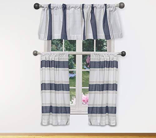 Home Maison Namia Stripe Kitchen Curtain & Tier Set, 58x15 (1 Piece) 29x36 (2 Pieces), White-Navy von Home Maison