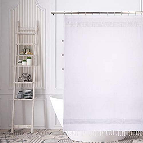 Home Maison Pythia Stripes with Tassels Shower Curtain, 72x72, White-Silver von Home Maison