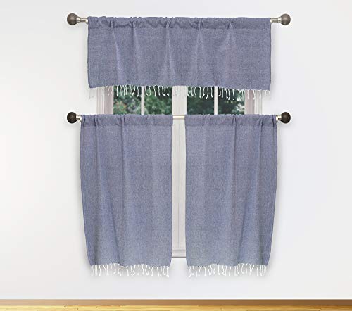 Home Maison Savi Küchenvorhang- und Etagen-Set, 58 x 15 (1 Stück), 29 x 36 (2 Stück), Denim-Weiß von Home Maison