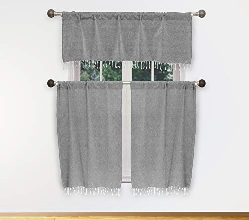 Home Maison Savi Küchenvorhang-und Etagen-Set, Grau-Weiß, 58x15 (1 29x36 (2 Pieces) von Home Maison