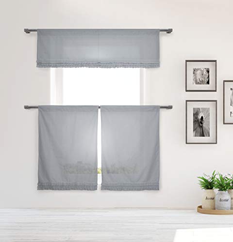 Home Maison Shilah Solid Kitchen Curtain & Tier Set, 58x15 (1 Piece) 29x36 (2 Pieces), White-Grey von Home Maison