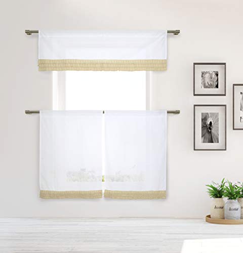 Home Maison Shilah Solid Kitchen Curtain & Tier Set, 58x15 (1 Piece) 29x36 (2 Pieces), White-Taupe von Home Maison