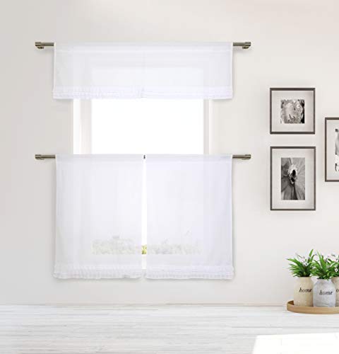 Home Maison Shilah Solid Kitchen Curtain & Tier Set, 58x15 (1 Piece) 29x36 (2 Pieces), White von Home Maison