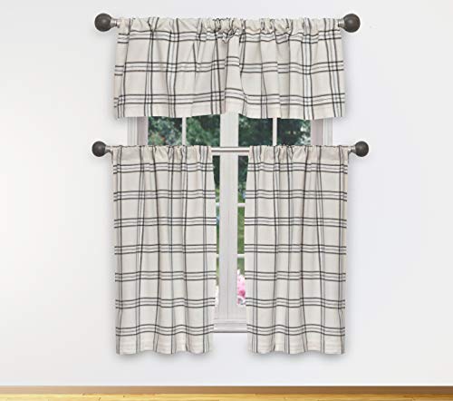 Homemaison Gwen Küchenvorhänge und Volants Set, Polyester, Schwarz, 29x36 (2 Piece), 58x15 von Homemaison