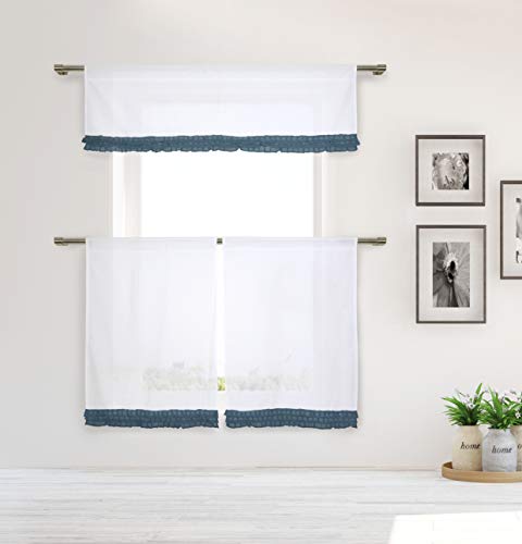 Home Maison Vorhänge und Volants für die Küche, Weiß-Aqua-Blau, 58x15, 29x36 (2 Piece) von Home Maison