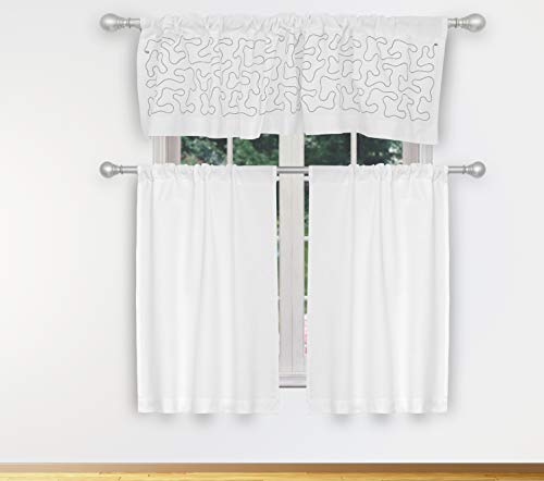 Homemaison Eliza Küchenvorhänge und Volants Set, Baumwolle, weiß-grau, 29x36 (2 Piece), 58x15 von Homemaison