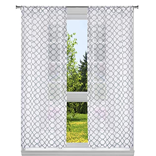 Home Maison Embroidered Sheer Diana Bestickt, Weiß/Blau, 38x84 von Home Maison