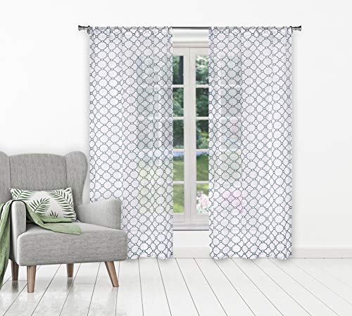 Home Maison Diana Vorhang-Set, Polyester, Weiß/Blau, 38x96 von Home Maison