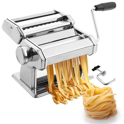 Nudelmaschine Edelstahl 2-in-1 | Teigwalze & Schneidemesser | 9 Stärken | Lasagne, Spaghetti, Ravioli | Rutschfester Sockel, Tischklemme & Zubehör von Home Markt24
