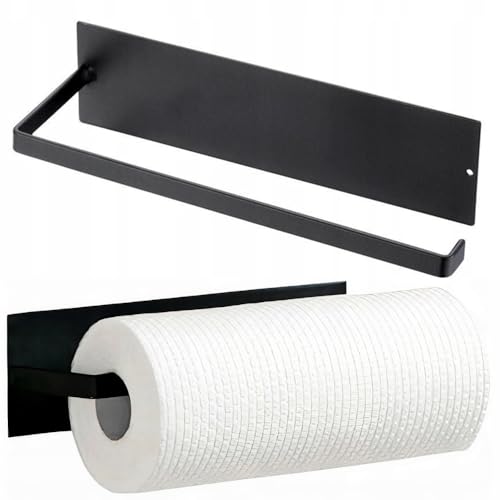 Papierhandtuchhalter ohne Bohren – Schwarz Matt – Selbstklebend oder Schrauben – Küchenrollenhalter aus Metall – Wand- & Schrankmontage – Loft & Industrie Design von Home Markt24