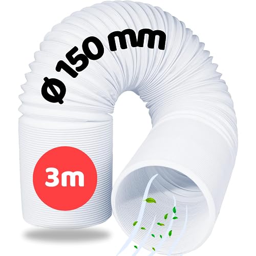 Home Melody Abluftschlauch 150mm 3 Meter PVC flexibel für mobile Klimaanlagen, Wäschetrockner, Abzugshaube, Flexschlauch Flexrohr Abluft-Schlauch Klimagerät Verlängerungsschlauch Fenster Luftschlauch von Home Melody