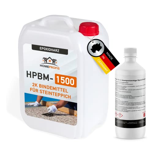 Home Profis® HPBM-1500 2K Epoxidharz Bindemittel für Steinteppich Innen & Außen (1,5kg) – Transparent, geruchsarm, ausreichend für 25kg Marmorkies von Home Profis