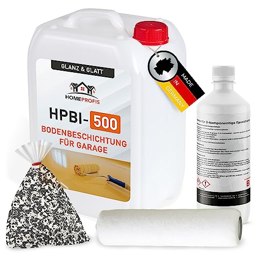 Home Profis® glänzender Garagenboden Flüssigkunststoff inkl. Chips & Walze (100m²) | Über 30 Farben | Bodenfarbe Innen | 2K Epoxidharz Bodenbeschichtung | RAL 9002 Grauweiß | HPBI-500 von Home Profis