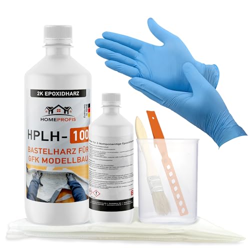 Home Profis® HPLH-100 glasklares 2K Epoxidharz (600g) inkl. 1m² GFK Glasfasermatte (300g/m²) & Werkzeug | Formbau, Reparatur und Ausbesserung, Bootsbau, Fahrzeugbau von Home Profis