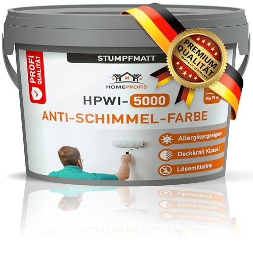 Home Profis® Anti Schimmel Farbe Weiß | Allergikergeeignet | Hervorragende Deckkraft | Anti Schimmelfarbe Innen | Geruchsarm | Stumpfmatt | Profi Qualität | HPWI-5000 (12,5 Liter | Bis 70 m²) von Home Profis