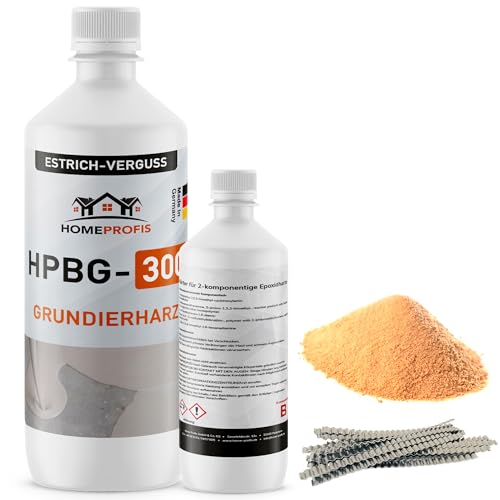 Home Profis® Komplett-Set für Estrich Reparatur | Gießharz inkl. Wellenverbinder & Sand | Rissharz Reparaturharz (3kg Epoxidharz inkl. 40 Estrichklammern) Balkon, Terrasse, Garage, Werkstatt, Keller von Home Profis