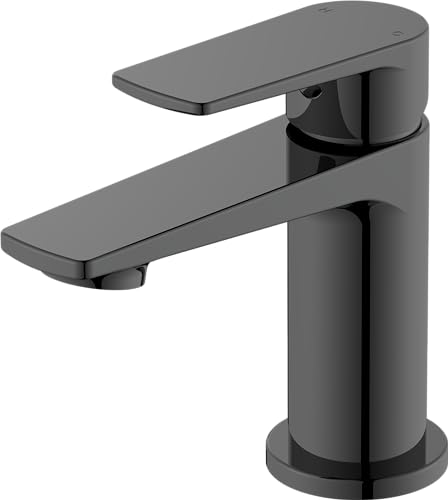 "Home Range Waschtischarmatur (40-mm-Kartusche) mit Click-Clack-Ablaufgarnitur | Schwarzer Einhebel-Waschtischmischer | Messingkonstruktion, einfach zu bedienen | Modernes Design von Home Range