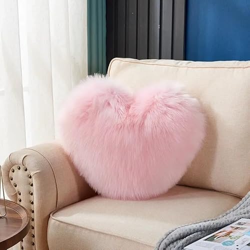 Home Relax & Style Langhaar Herzkissen » Kuschelkissen 40x40cm » Herz Dekokissen » Kunstfell langhaar (Rosa) von HomeRelax&Style
