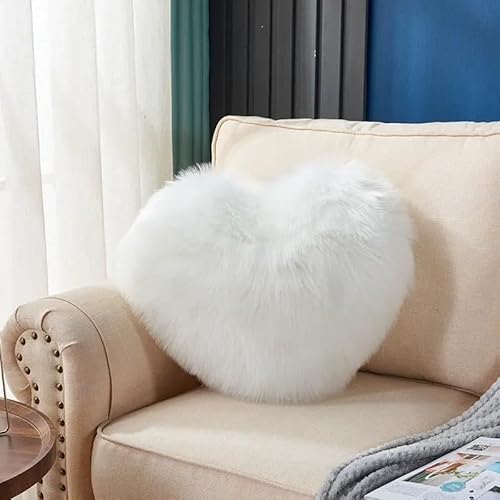 Home Relax & Style Langhaar Herzkissen » Kuschelkissen 40x40cm » Herz Dekokissen » Kunstfell langhaar (Weiß) von HomeRelax&Style