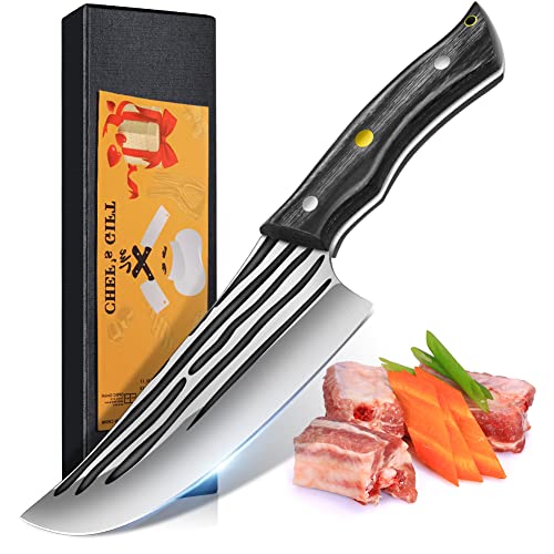 Home Safety Metzgermesser Scharfes Küchenmesser Kochmesser profi Messer Handgeschmiedetes Ausbeinmesser Küchenbeil für Fleisch Gemüse Grillmesser Outdoor mit Ergonomischem Schwarz Holzgriff von Home Safety