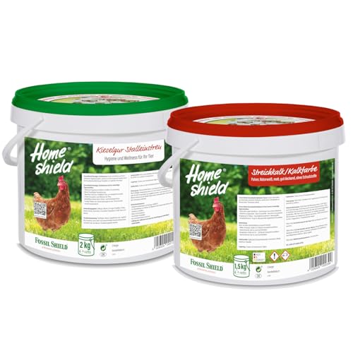 Home Shield Bundle - 2 kg Eimer Kieselgur & 1,5 kg Eimer Kalkfarbe weiß - Kieselgur zur Verbesserung der Stallhygiene & Streichkalk für den Hühnerstall zum Anrühren Home Shield Bundle - 2 kg Eimer Kieselgur & 1,5 kg Eimer Kalkfarbe weiß - Kieselgur zur Verbesserung der Stallhygiene & Streichkalk für den Hühnerstall zum Anrühren von Home Shield