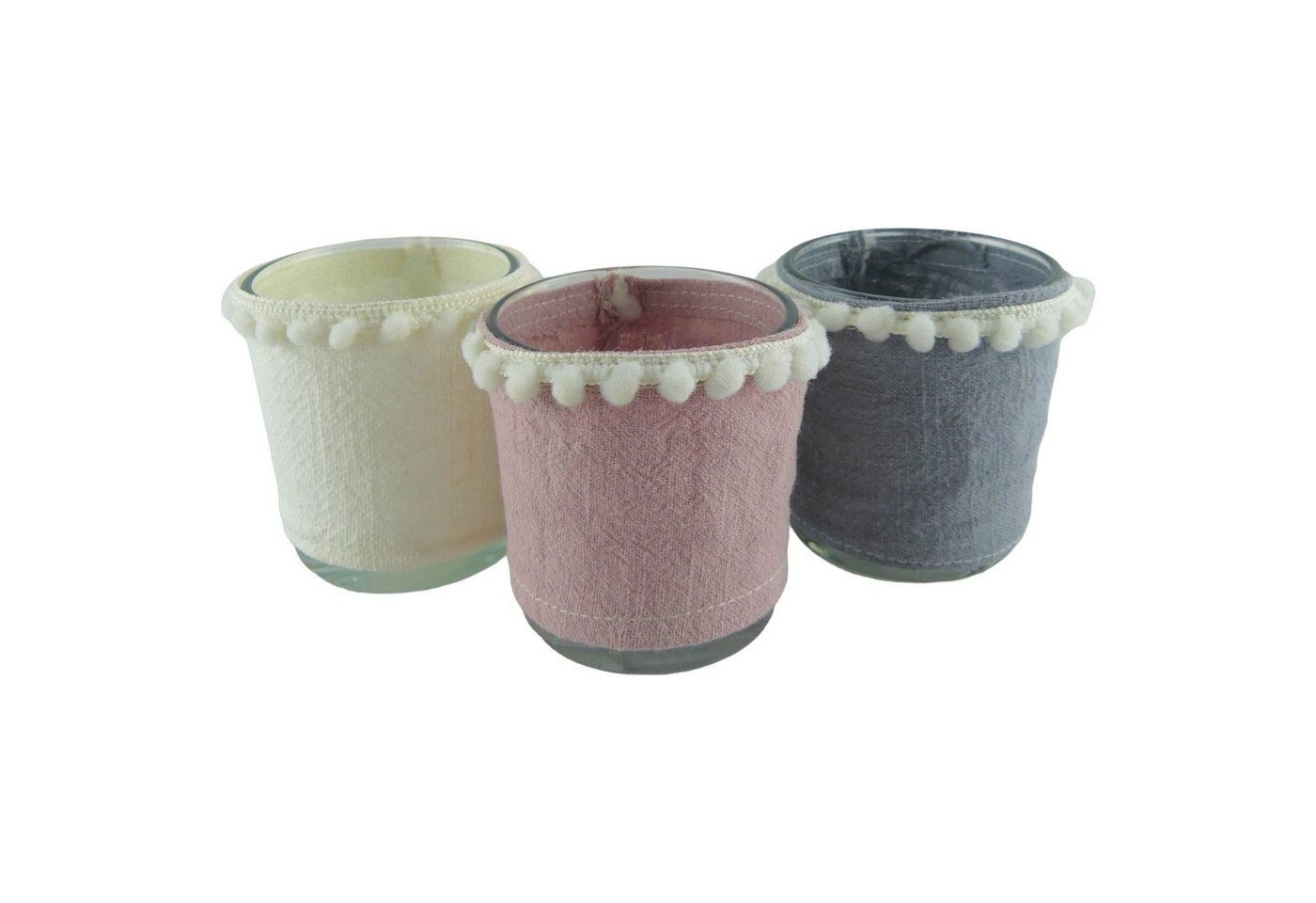 Home Society B.V. Kerzenhalter Boho Kerzenglas mit Stoffbezug Rosa Grau Creme 7,5cm, 6 St. von Home Society B.V.