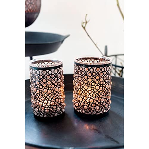 Home Society Rustikales Windlicht mit Metall Rost 11x14cm 'Liam Dots L' Weihnachten Deko Kerzenglas Kerzenhalter Laterne Landhaus von Home Society