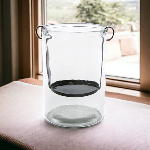 Schweres Windlicht mit Metalleinsatz 21x15cm Weihnachten Xmas Glas Home Dekoration Kerzenhalter Kerzenglas von Home Society