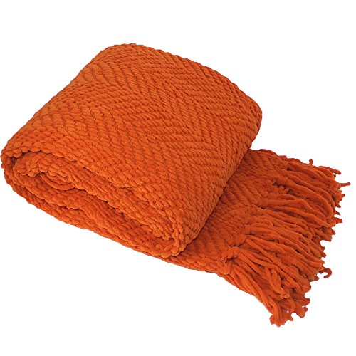 Home Soft Things Orangefarbene Überwurfdecke, gestrickter Tweed-Überwurf, 127 x 152 cm, gebranntes Orange, super weich, gemütlich, warm, bequem, atmungsaktiv, Überwurf für Wohnzimmer, Stuhl, Couch, Bett, Sofa, Schlafzimmer, Heimdekoration von Home Soft Things