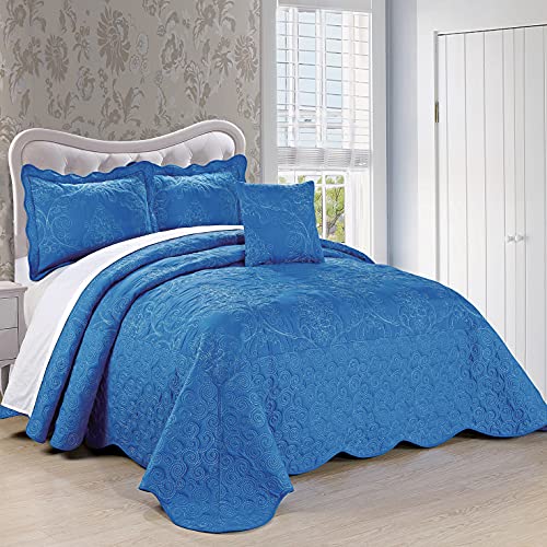 Home Soft Things Serenta Damast-Tagesdecken-Set, 4-teilig, Queen-Size-Bett, Palace Blue von Home Soft Things