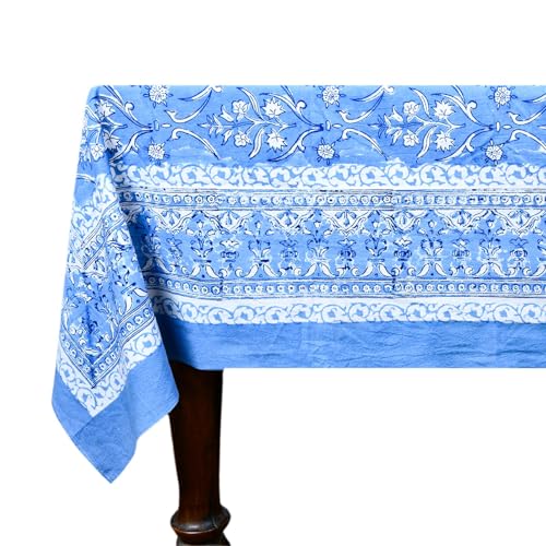 Quadratische Tischdecke aus Baumwolle, handbedruckt, 228 x 228 cm, blau-weiße Blumen-Tischdecke, waschbar, indische Tischwäsche zum Abendessen, Heimdekoration, Sommer, Herbst, Outdoor, Thanksgiving Quadratische Tischdecke aus Baumwolle, handbedruckt, 228 x 228 cm, blau-weiße Blumen-Tischdecke, waschbar, indische Tischwäsche zum Abendessen, Heimdekoration, Sommer, Herbst, Outdoor, Thanksgiving von Home Spun & Crafts