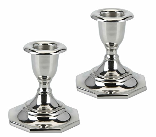 Marzoon 2er Set Kerzenständer in Silber aus Metall, Höhe 8cm, Kerzenhalter für Stabkerzen mit achteckigem Fuß von Home @ Styling Collection