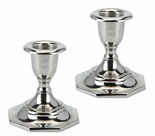 Marzoon 2er Set Kerzenständer in Silber aus Metall, Höhe 8cm, Kerzenhalter für Stabkerzen mit achteckigem Fuß - für Tischdeko & Festliche Anlässe - Stabkerzenhalter - Kerzenleuchter von Home @ Styling Collection