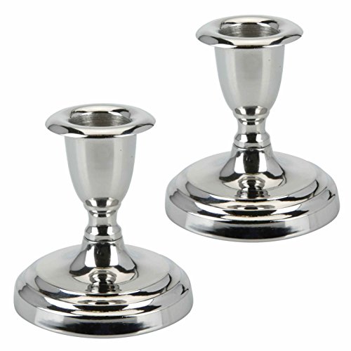 Marzoon 2er Set Kerzenständer in Silber aus Metall, Höhe 8cm, Kerzenhalter für Stabkerzen mit rundem Fuß von Home @ Styling Collection