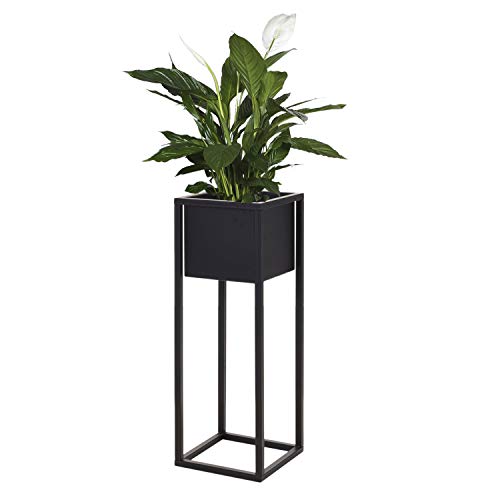 Home @ Styling Collection Blumentopf mit Ständer Blumenkübel Pflanztopf Übertopf Pflanzgefäß Blumenständer Metallständer Blumentopfständer Metall 60cm Schwarz von RUNADI