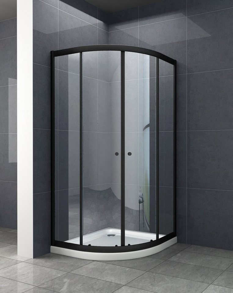 Home Systeme Eckdusche JUNIOR (schwarz)Viertelkreis Duschkabine Dusche Duschwand Schiebetür, BxT: 80x80 cm von Home Systeme