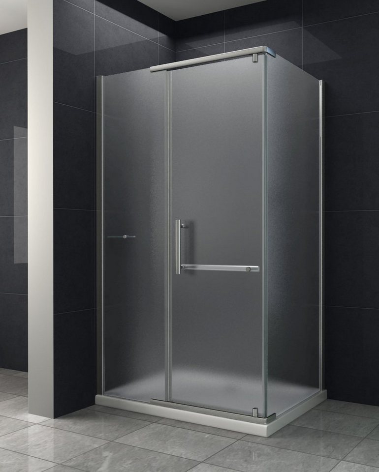 Home Systeme Eckdusche MALTA-FROST Duschkabine Dusche Duschwand Duschabtrennung Duschtür Glas, BxT: 120x80 cm von Home Systeme