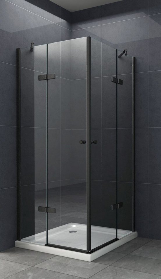 Home Systeme Eckdusche MONETT (schwarz) Duschkabine Dusche Duschwand Duschabtrennung Duschtür, BxT: 80x80 cm von Home Systeme