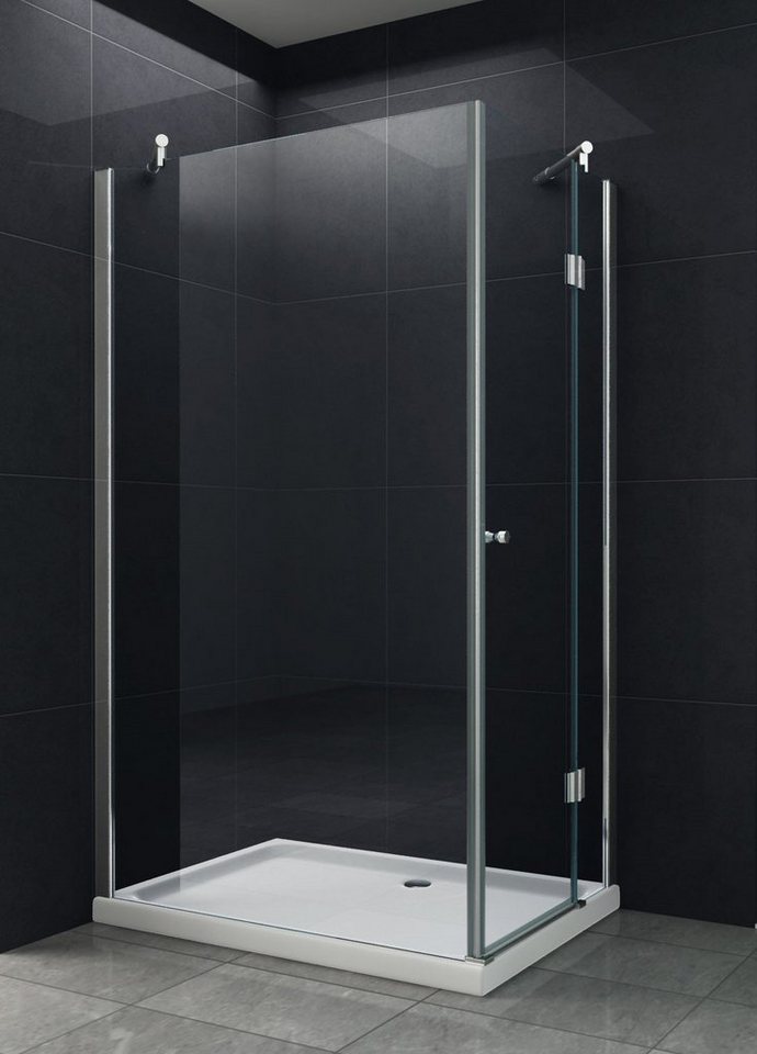 Home Systeme Eckdusche SIDE Duschkabine Dusche Duschwand Duschabtrennung Duschtür Glas ESG, BxT: 100x80 cm von Home Systeme