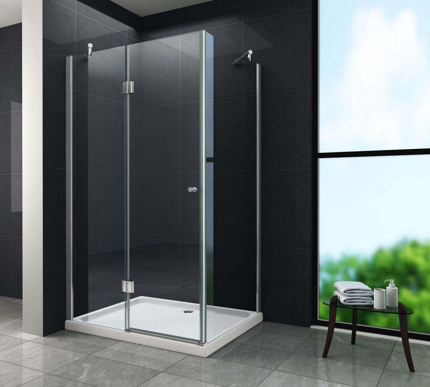 Home Systeme Eckdusche STUTTGART Duschkabine Dusche Duschwand Duschabtrennung Duschtür Glas, BxT: 80x80 cm von Home Systeme